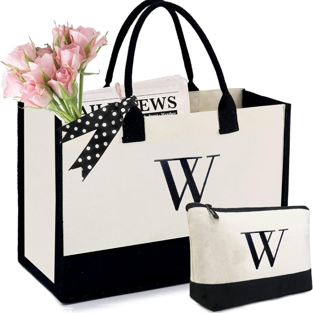 Initial Canvas/Jute Tote Bag Personalized Bag for Wedding, Birthday, Beach, Gift